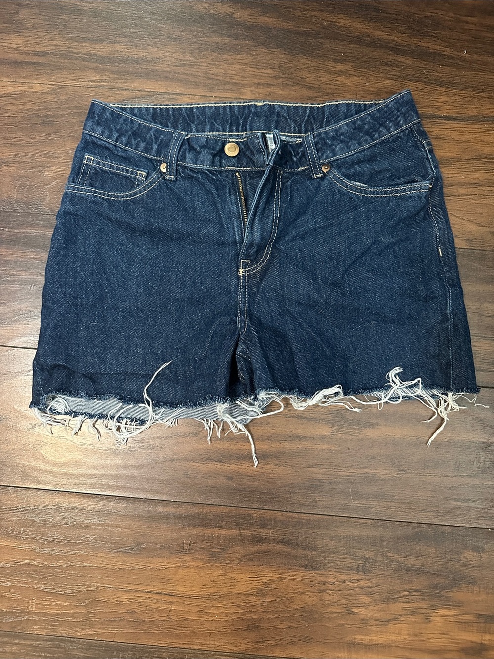 Women's Dark Blue Denim Cutoff Shorts - Classic Frayed Hem
